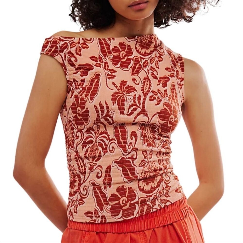 Free People Women's Shea Top in Apricot Combo‎ Size Large NWT